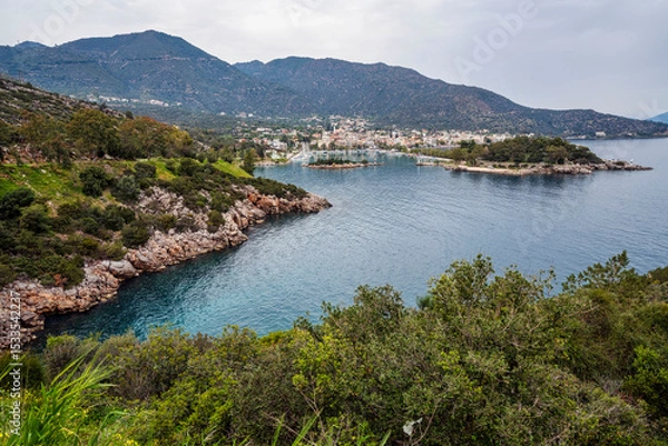 Obraz Coastal Town and Harbor View in Methana, Greece