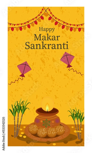 Obraz Festive Makar Sankranti Illustration with Kites and Sweet Treats-04