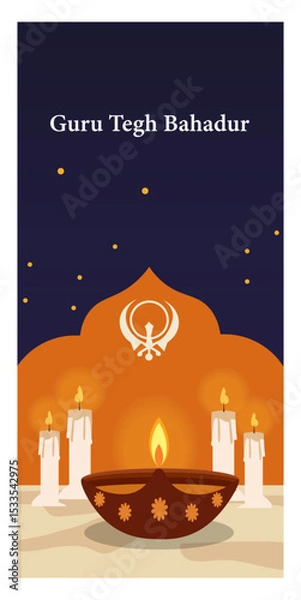 Obraz Guru Tegh Bahadur Ji Vector Story Banners - Sikh Commemoration Graphics with Kirpan, Shield & Lights-01