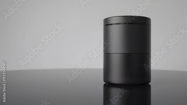 Fototapeta Black cylindrical container on gradient gray backdrop
