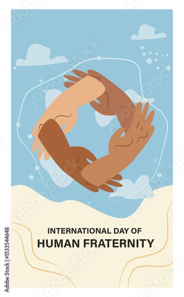 Obraz Harmonious International Day of Human Fraternity Illustration with Interlocking Hands-01