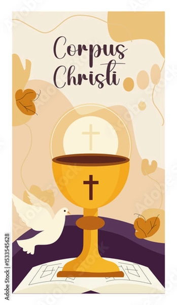 Obraz Reverent Corpus Christi Illustration with Bread, Wheat, and Chalice-04