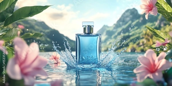 Obraz Luxury perfume bottle in tropical paradise.