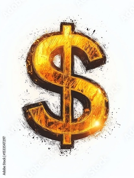 Obraz Glowing gold dollar sign, grunge texture.