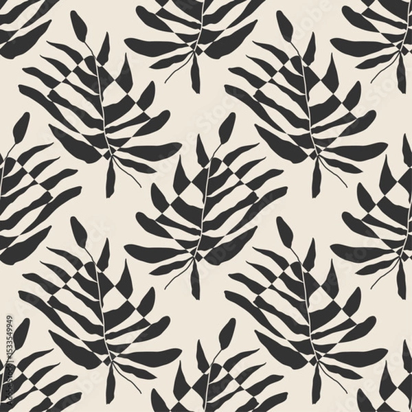 Fototapeta Trendy minimalist seamless botanical pattern with abstract creative hand drawn composition