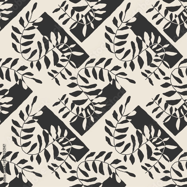 Fototapeta Trendy minimalist seamless botanical pattern with abstract creative hand drawn composition