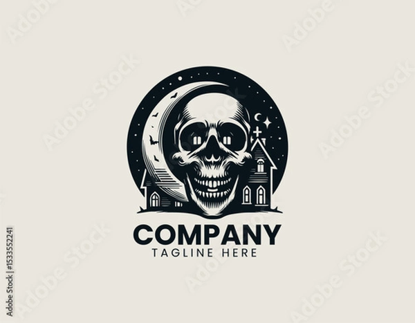 Obraz Terrifying Skull Haunted House Of Horror Spooky Fright Night Vector Logo Design