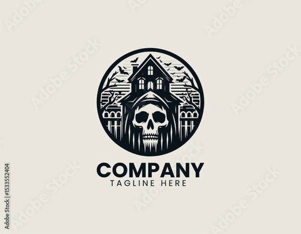 Obraz Terrifying Skull Haunted House Of Horror Spooky Fright Night Vector Logo Design