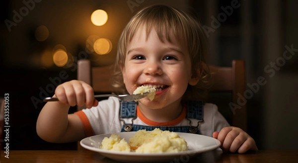 Obraz Child eating mashed potatoes