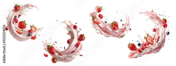 Fototapeta Mixed berry yogurt swirl splash, isolated on transparent background