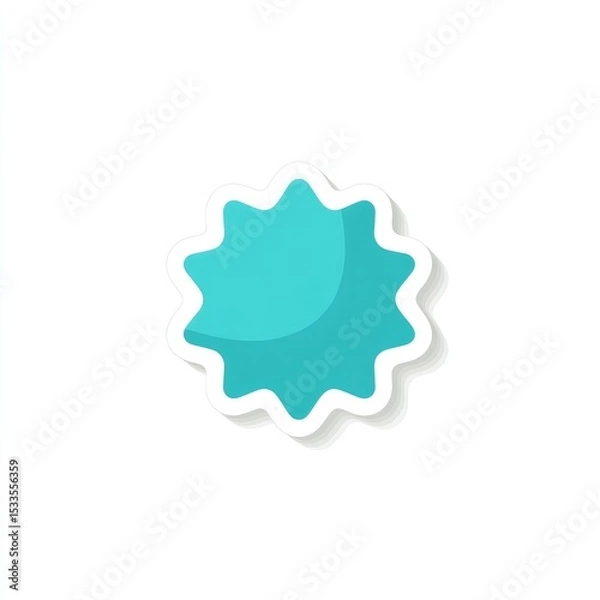 Fototapeta Teal starburst sticker with rounded edges and subtle shadow, isolated on white background