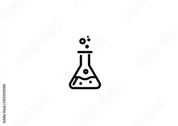 Fototapeta Simple line drawing of an Erlenmeyer flask with bubbling liquid, suggesting a scientific experiment or potion