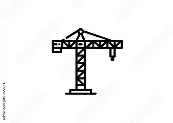 Fototapeta Simple line art illustration of a tower crane, featuring a rectangular counterweight and a hook
