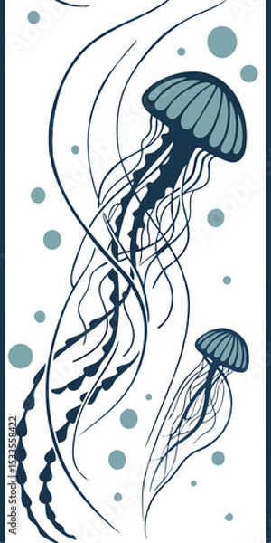 Fototapeta Jellyfish-inspired circular radial pattern in teal and indigo, floating vector layout