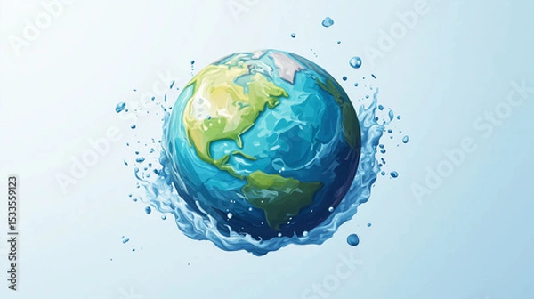 Fototapeta A vibrant watercolor illustration of Earth, depicted as a planet enveloped by shimmering waves. A compelling depiction of our planet, evoking a sense of both fragility and strength.