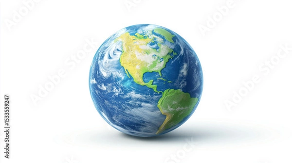Fototapeta A vibrant image of planet Earth, a symbol of global unity and environmental awareness. Showcasing continents and oceans, rendered in a photorealistic style.