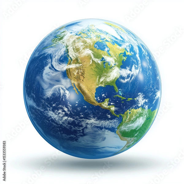 Fototapeta A mesmerizing view of Earth captured from space, a breathtaking depiction of our planet, with swirling clouds and landmasses visible, portraying a vibrant world with an atmosphere full of life.