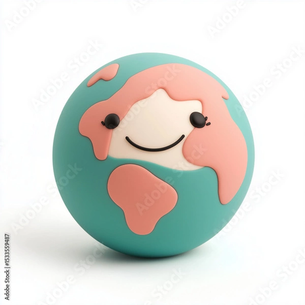 Fototapeta A charming illustration of the Earth as a smiling cartoon character, promoting environmental awareness and the importance of caring for our planet.