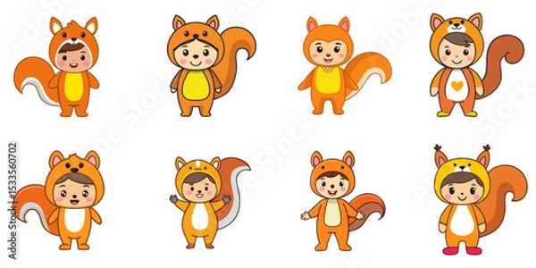 Obraz Multiple vector illustrations, girl wearing squirrel costume

