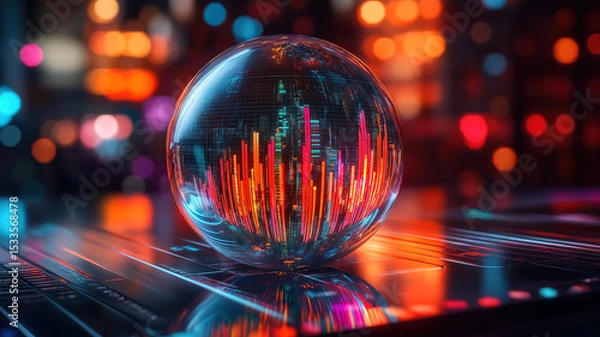 Obraz Glowing Business Data Sphere Representing Futuristic Illustration And Leadership Concept