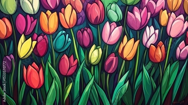 Obraz Colorful tulip field