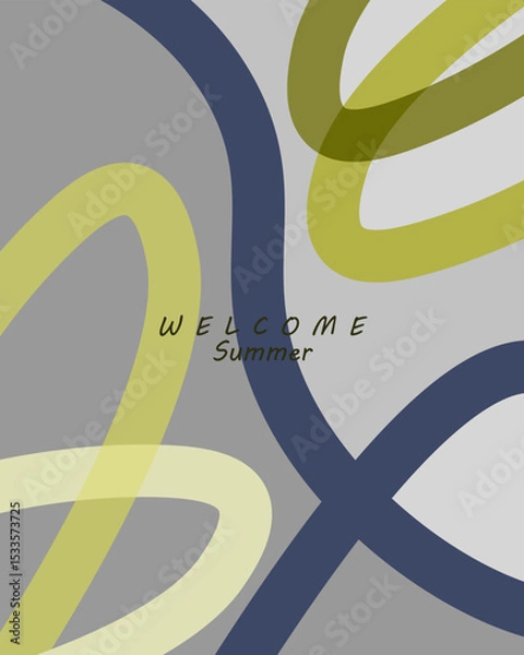 Fototapeta Abstract Summer Welcome Poster with Curved Lines on Gray Background

