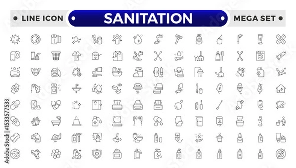 Fototapeta Sanitation web icon collection. Includes thin line men, sponge, hand, cleaning, dust, wash and more. Outline icon collection.