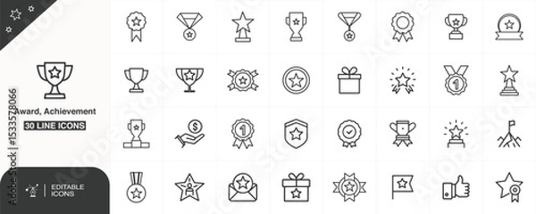 Fototapeta Award and achievement line icon set, Editable Vector Icons – Awards & Recognition, Achievement and Badge Outline icon, Trophy Line Icons, new