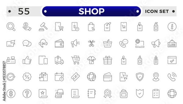 Fototapeta Shopping and Shop outline icon set. Online shopping, store, delivery, promotion and shopping cart symbol.