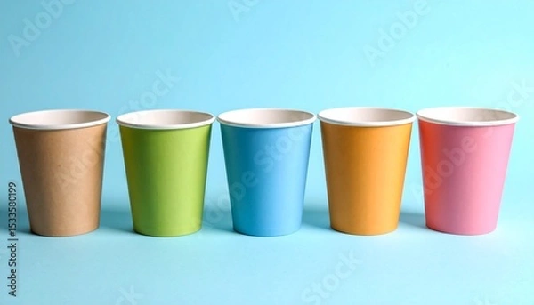 Obraz Colorful Paper Cups Arranged on a Blue Background Ideal for Parties and Events