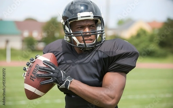 Fototapeta Focused football player prepares for the throw