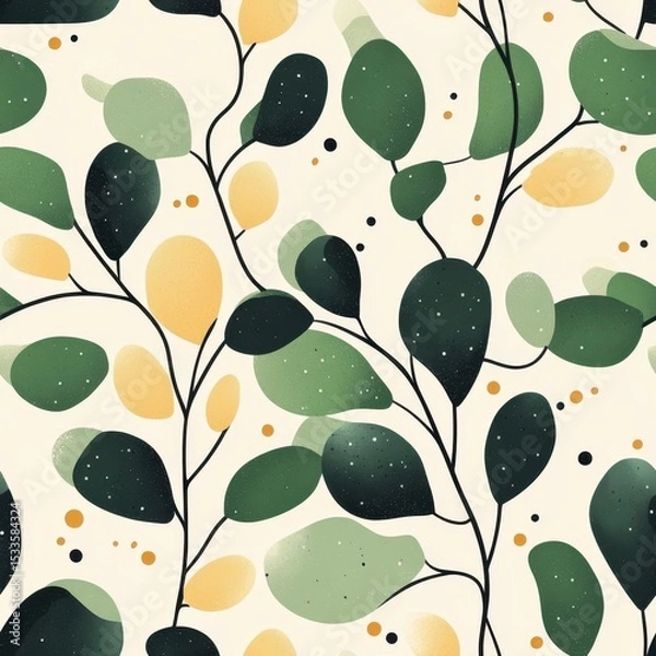 Fototapeta A seamless pattern with magical cilantro, mesmerizing and vibrant. Art Deco meets modern luxury in this minimalist design, soft colors 