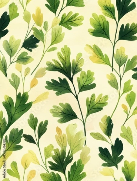 Fototapeta A seamless pattern with magical cilantro, mesmerizing and vibrant. Art Deco meets modern luxury in this minimalist design, soft colors 