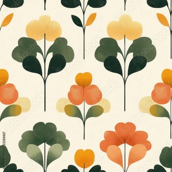 Fototapeta A seamless pattern with magical clovers, mesmerizing and vibrant. Art Deco meets modern luxury in this minimalist design, soft colors 