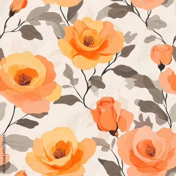 Fototapeta A seamless pattern with magical desert roses, mesmerizing and vibrant. Art Deco meets modern luxury in this minimalist design, soft colors 