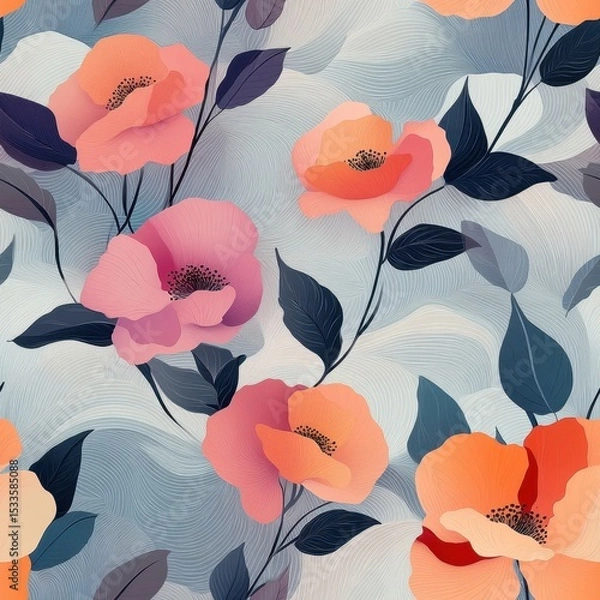 Fototapeta A seamless pattern with magical desert roses, mesmerizing and vibrant. Art Deco meets modern luxury in this minimalist design, soft colors