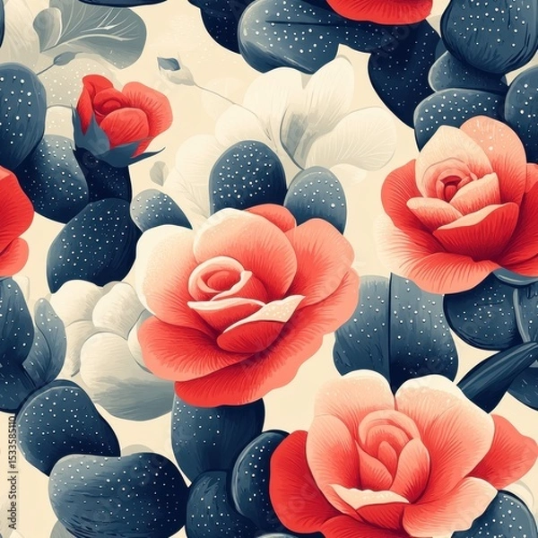Fototapeta A seamless pattern with magical desert roses, mesmerizing and vibrant. Art Deco meets modern luxury in this minimalist design, soft colors 