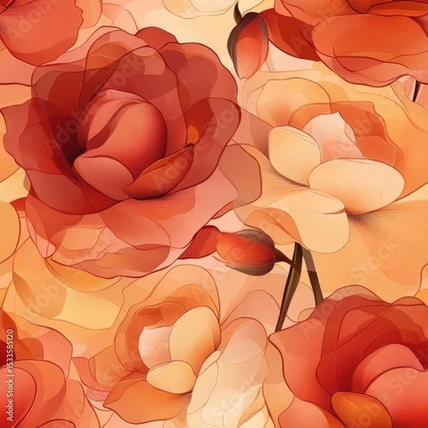 Fototapeta A seamless pattern with magical desert roses, mesmerizing and vibrant. Art Deco meets modern luxury in this minimalist design, soft colors