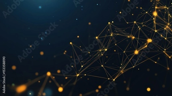Fototapeta Abstract network of golden lines and points on dark background