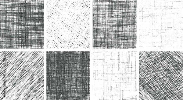 Fototapeta Set of hand drawn textured patterns featuring grunge style scribbles crosshatch designs and grungy overlay effects with ink strokes