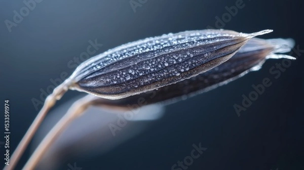 Fototapeta Close up view of two frost covered seed pods