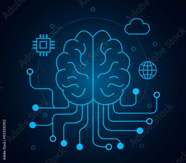 Fototapeta Futuristic Tech Interface Icons  AI, Cyber, Data Security Set