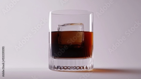 Fototapeta A glass of dark liquor with ice in a clear glass