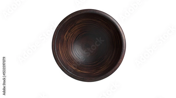 Fototapeta Dark Brown Wooden Bowl Top View isolated on transparent background