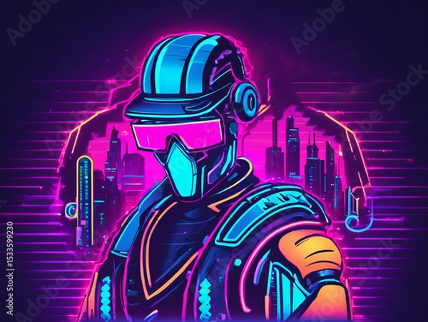 Fototapeta Logo of a music pop band in retro 90's style.