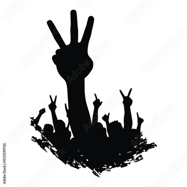 Obraz Silhouette of a protest crowd with a three-finger salute.