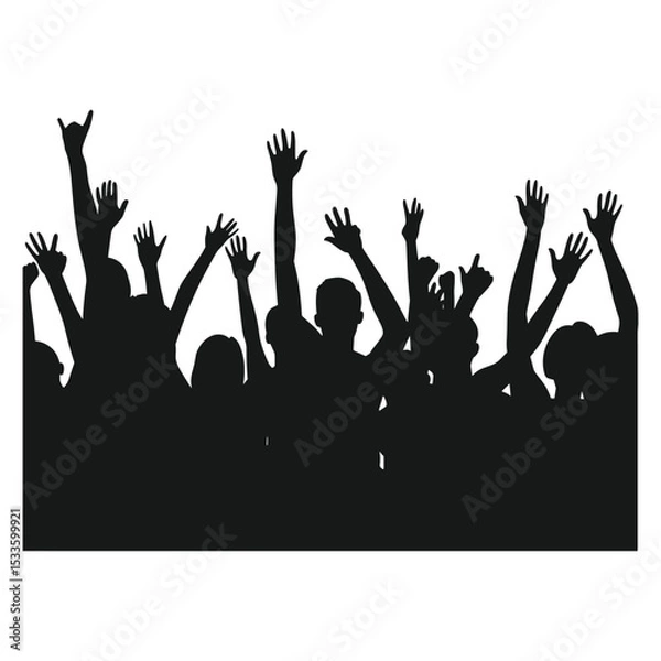 Obraz Silhouette of a crowd of fans with hands in the air.