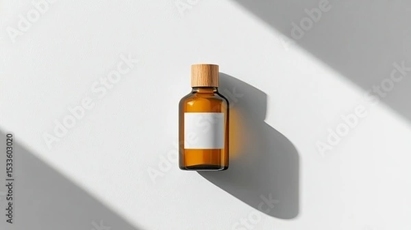 Fototapeta Minimal coconut oil packaging in a clean glass bottle centered on bright white backdrop