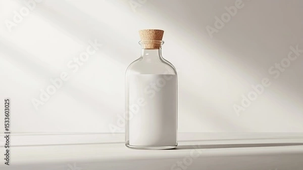 Fototapeta Minimal coconut oil packaging in a clean glass bottle centered on bright white backdrop