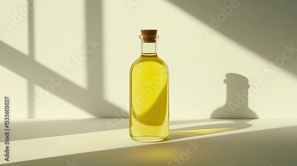 Fototapeta Minimal coconut oil packaging in a clean glass bottle centered on bright white backdrop